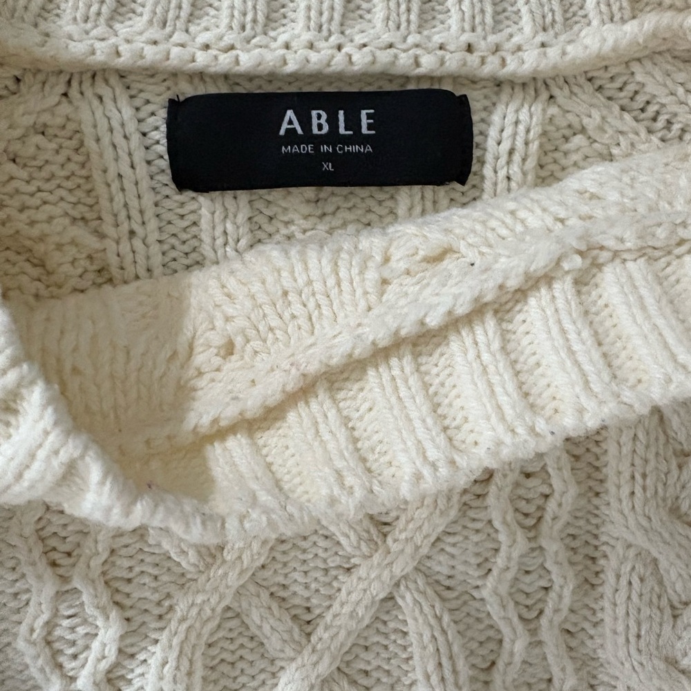 ABLE Cream Fisherman Cable Knit Women's Sweater